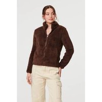 Izabel London Soft Texture Zip Front High Neck Fleece women's Fleece jacket in Beige