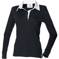Front Row Women's Long Sleeve Plain Sports Rugby Polo Shirt in Black | Size: Large