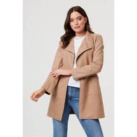 Izabel London Women's Faux Suede Collared Open Front Jacket in Light Brown | Size: 16