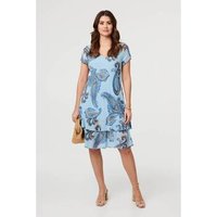 Izabel London Floral Print Layered Knee Length Dress women's Dress in Blue