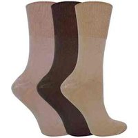 Sock Snob Women's 3 Pack Anti Odour Loose Wide Bamboo Socks with Non Elastic Top in Brown | Size: 4-7