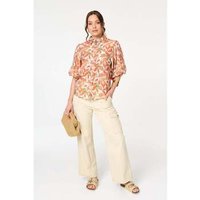 Izabel London Leaf Print 1/2 Puff Sleeve Shirt women's Shirt in Orange