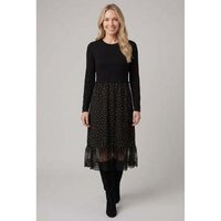 Izabel London Polka Dot Print Lace Hem Midi Dress women's Midi Dresses in Black