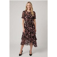 Izabel London Floral Mesh Layer Asymmetric Midi Dress women's Midi Dresses in Black