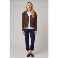 Izabel London Women's Striped Texture Boxy V-Neck Cardigan Sweater in Brown | Size: Large