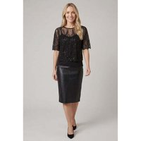 Izabel London Women's Sequin Embellished Semi Sheer Top in Black | Size: 16