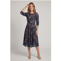 Izabel London Women's Floral Mesh Layered Midi Skater Dress in Navy | Size: 16