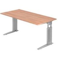 Schreibtisch TARVIS, C-Fuß, Rechteck, B 1600 mm, Gestell silber, höhenverstellbar, Nussbaum-Dekor Schreibtisch TARVIS, C-Fuß, Rechteck, B 1600 mm, Gestell silber, höhenverstellbar, Nussbaum-Dekor