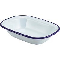 Enamel Rect. Pie Dish White & Blue 20cm - Pack of 12