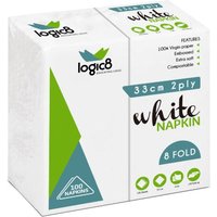 Logic8 33cm 2ply *8fold* White Lunch napkins (20x100's)