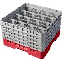 Cambro Camrack Red 16 Compartments Max Glass Height 258mm