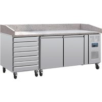 Polar U-Series Double Door Pizza Counter with Granite Top and Dough Drawers 290Ltr