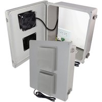 Altelix NF141206VMFA1C NF Series Fiberglass Weatherproof Vented WiFi NEMA Enclosure with No-Drill PVC Equipment Plate Cooling Fan 120 VAC Outlets