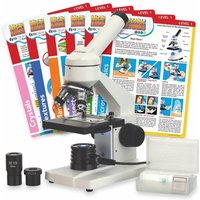 AmScope M102C-PB10-EXCL1 M102 Series Metal Frame Monocular Compound Microscope 40X-1000X Magnification with LED, Blank Slides and Experiment Cards