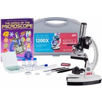 AmScope M30-ABS-KT1-W-WM IQCrew 1200X Magnification 48-pcs Kids Student Beginner Compound Microscope Kit w/ Slides, LED Light, Carrying Box and Book