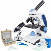AmScope VB-M162C-2L-SLVR M162 Series Portable Dual Light Metal Frame Compound Microscope Value Bundle 40X-1000X w/ 25-Piece Prepared Slides Set
