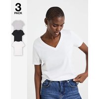 3 Pack V Neck Short Sleeve T Shirt Black White Grey JD Williams