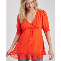 Dobby Button Through Blouse Tomato