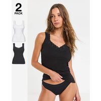 2 Pack Lace Trim Vests White Black 8 10