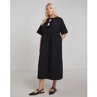Denim Tie Front Midi Dress