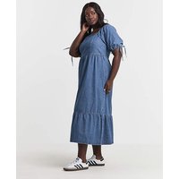 Midi Shirred Smock Dress MID Wash