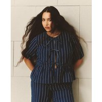 Striped Tie Peplum Blouse Stripe