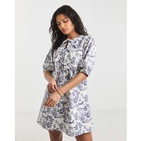 Mix Floral Tie Front Dress Ecru