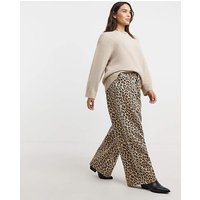 Print Denim Pleat Wide Leg Jeans