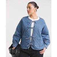 Mid Quilted Tie Front Denim Jacket MID