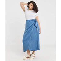 Mid Wash Denim Wrap Midi Skirt MID Wash