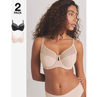 2 Pack Mesh Minimiser Wired Bras Black Almond