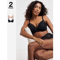 2 Pack Daisy Lace Plunge Bras Black Almond