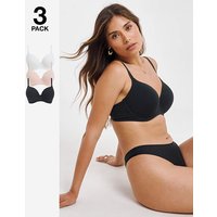 3 Pack Cotton T Shirt Bras Black White Blush