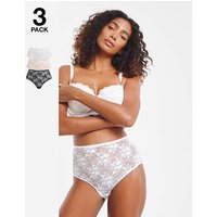 Pretty Secrets 3 Pack Lace Full Fit Knickers - Black, White, Almond