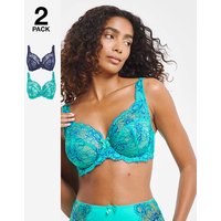 2 Pack Ella Lace Full Cup Wired Bras Aqua Blue