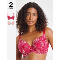 2 Pack Ella Lace Padded Plunge Bras Multi Coloured