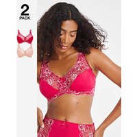 2 Pack Ella Lace Non Wired Full Cup Bras Multi Coloured