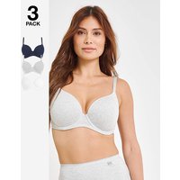 3 Pack Cotton T Shirt Bras Grey White Navy
