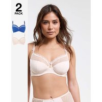2 Pack Rachel Embroidery Balcony Bras Blue Cream