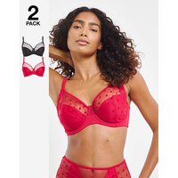 2 Pack Hannah Heart Full Cup Bra Black Red