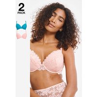 2 Pack Daisy Lace Plunge Bras Blue Pink
