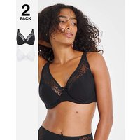 2 Pack Lace Full Cup Wired Bras White Black