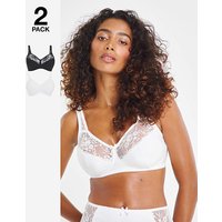 2 Pack Lace Non Wired Full Cup Bras White Black