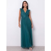 Flutter Sleeve Tulle Maxi Dress