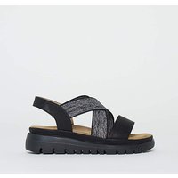 Cushion Walk Stretch Flatform Sandals - Black