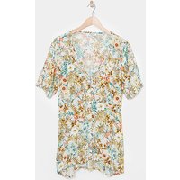 Floral Ladder Trim Crinkle Top Coloured Floral
