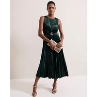 Velvet Pleat Midi Dress