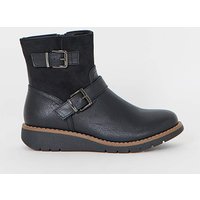 Cushion Walk Contrast Fabric Buckle Ankle Boots - Black
