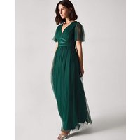 Short Sleeve Bridesmaid Dress Dark Green
