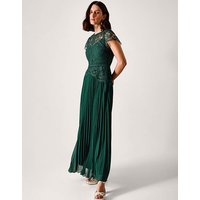 Lace Pleated Bridesmaid Dress Dark Green